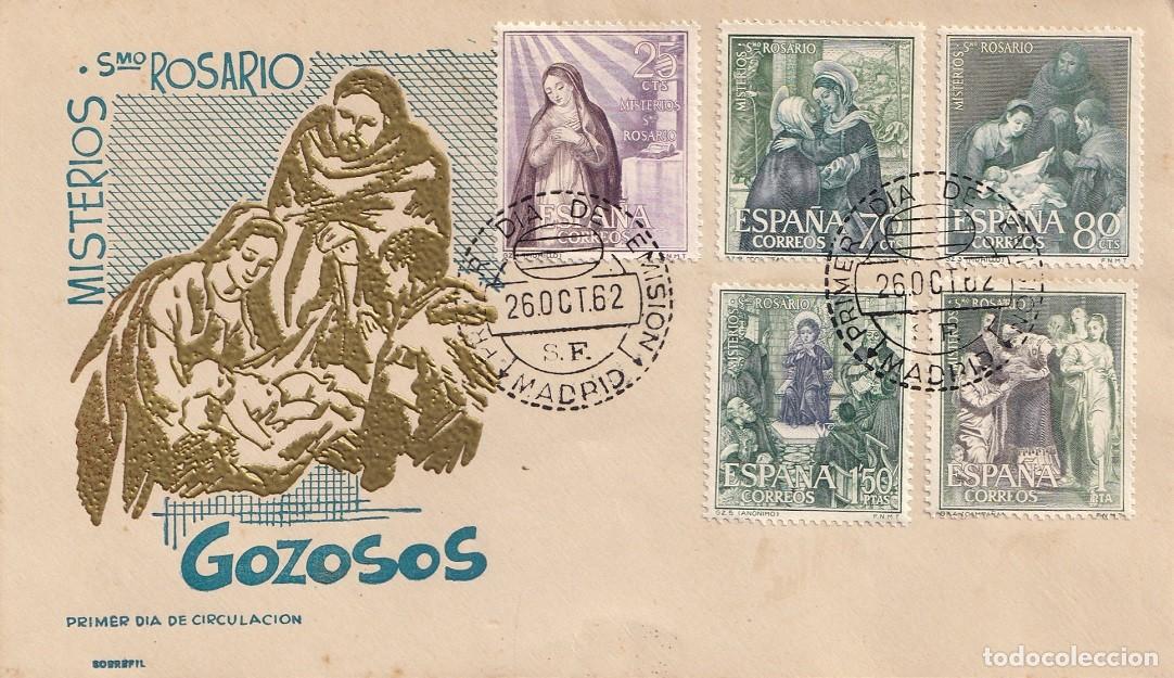 Timbres: SPD Madrid 1962 - Misterios del Sant&iacute;simo Rosario - Gozosos - Primer d&iacute;a de emisi&oacute;n circulaci&oacute;n