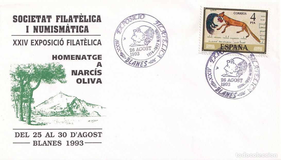 Timbres: Sobre Blanes 1993 - Homenatge a Narc&iacute;s Oliva - XXIV Exposici&oacute; filat&egrave;lica - Societat Filat&egrave;lica i Num