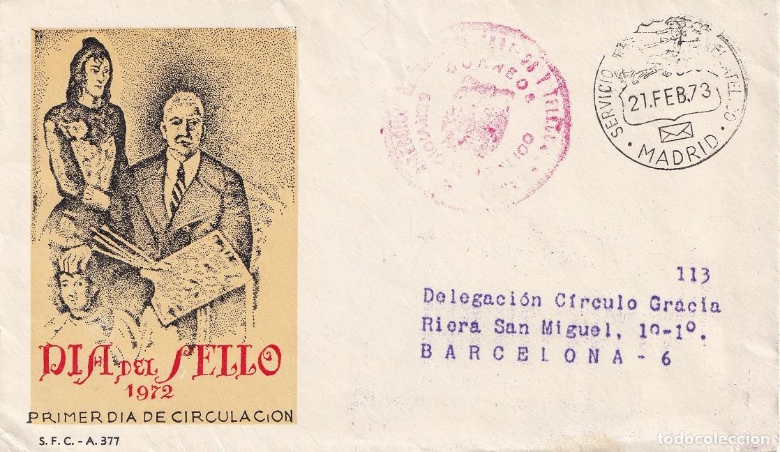 Sellos: SPD Madrid 1973 - Servicio Filat&eacute;lico - D&iacute;a del sello 1972 - Primer d&iacute;a de circulaci&oacute;n