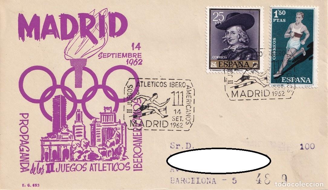 Sellos: Sobre Madrid 1962 - Programa de los II Juegos Atl&eacute;ticos Iberoamericanos - Matasellos especiales
