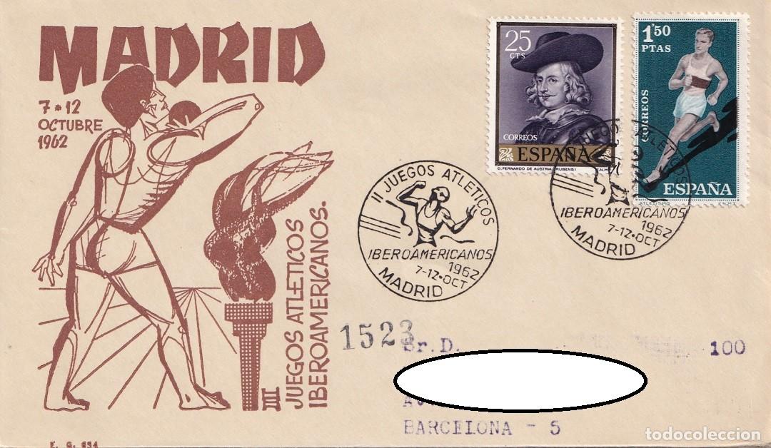 Sellos: Sobre Madrid 1962 - Programa de los II Juegos Atl&eacute;ticos Iberoamericanos - Matasellos especiales