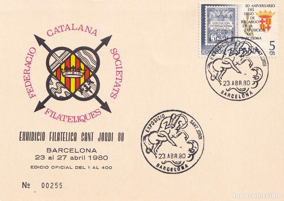 Sellos: Tarjeta Barcelona 1980 - Exhibici&oacute; Filat&egrave;lica Sant Jordi 80 - N&ordm; 255 de 400 - Federaci&oacute; Catalana Soc