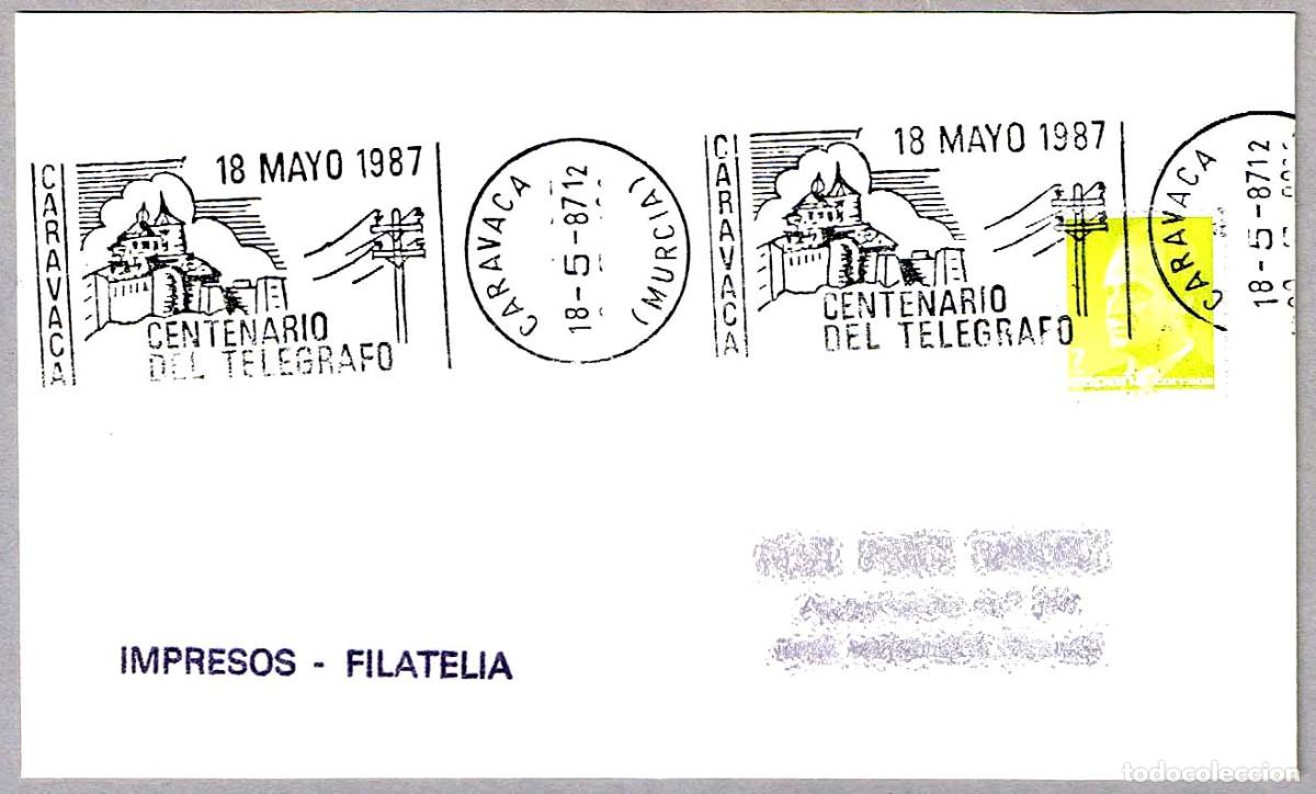 Timbres: Matasellos rodillo CENTENARIO DEL TELEGRAFO. Caravaca, Murcia, 1987