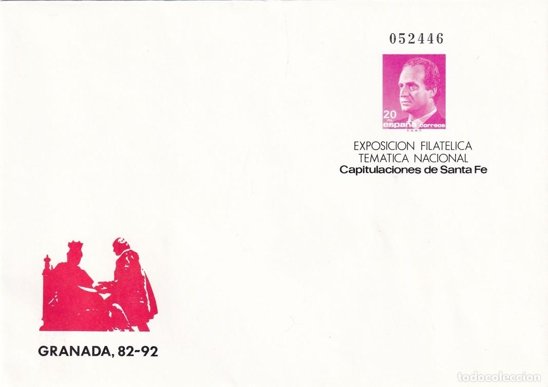Sellos: Sobre entero postal Granada 82-92 Capitulaciones de Santa Fe - Exposici&oacute;n Filatca. tem&aacute;tica nacional