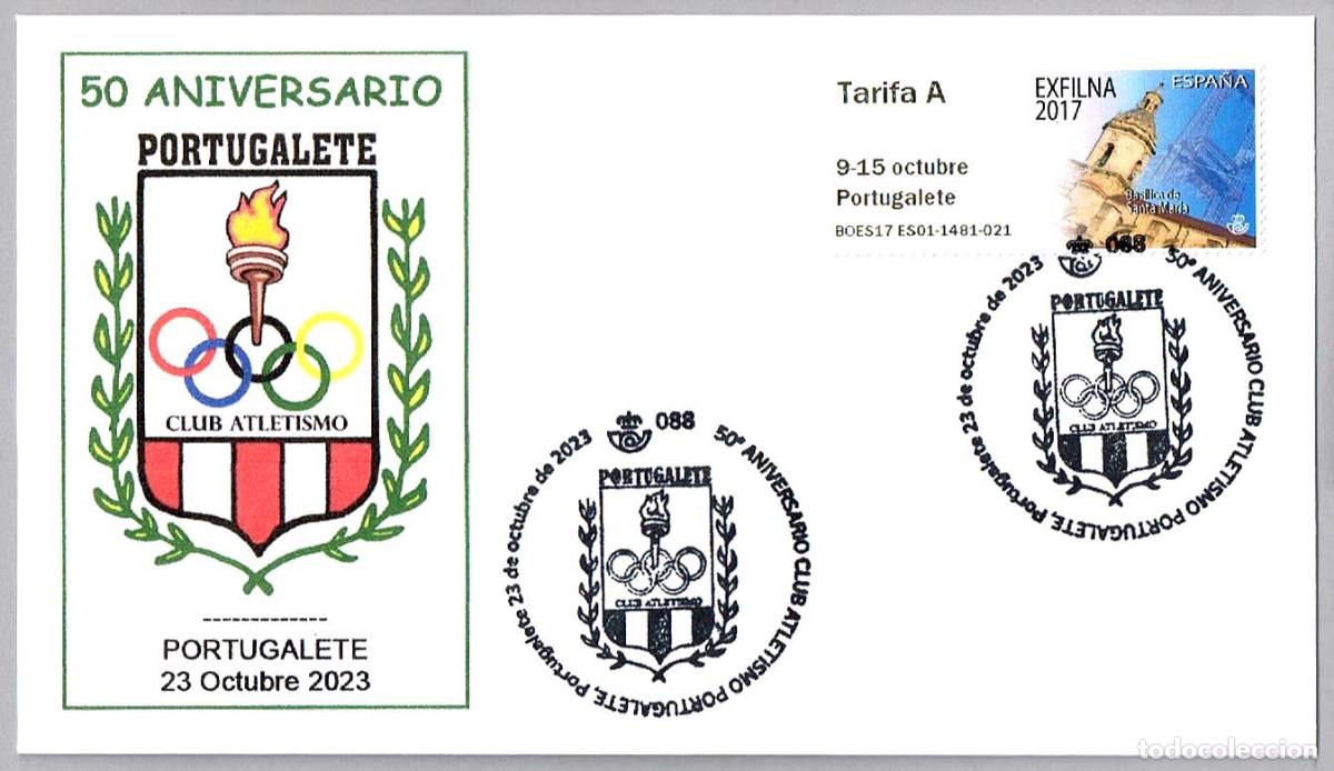Sellos: Matasellos 50 A&Ntilde;OS CLUB ATLETISMO. Portugalete, Vizcaya, 2023