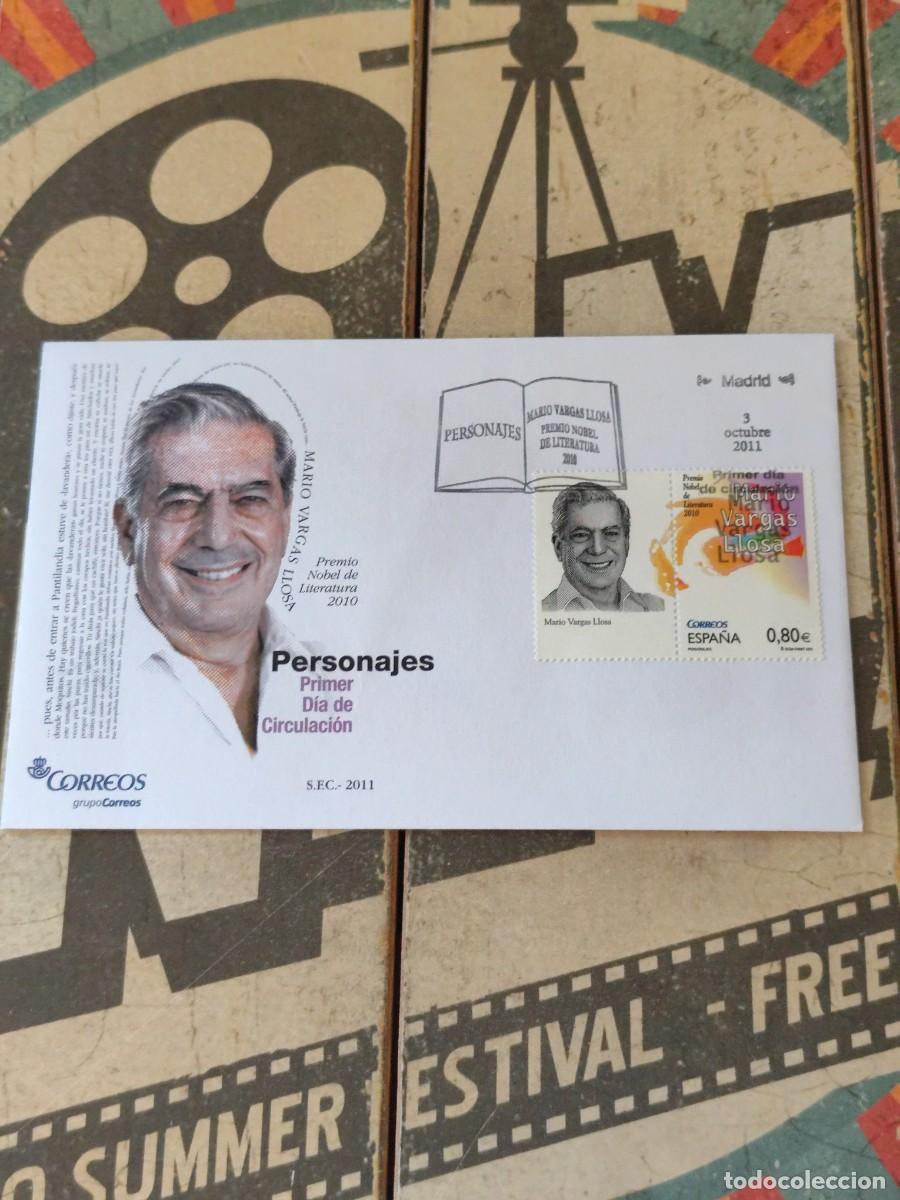 Sellos: 179 Personajes Premio Nobel 2010 Mario Vargas Llosa 3/10/11 Sobre primer d&iacute;a