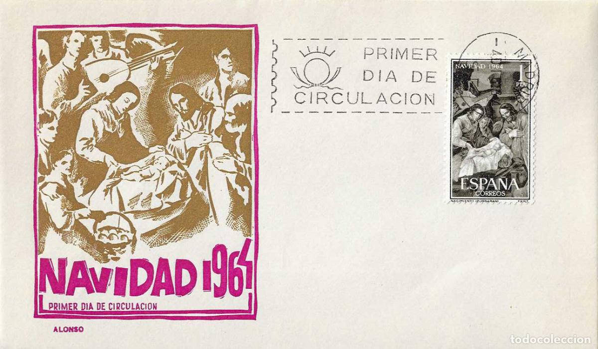 Sellos: NAVIDAD 1964 PINTURA NACIMIENTO ZURBARAN (EDIFIL 1630) SOBRE PRIMER DIA SIN CIRCULAR DE ALONSO RARO