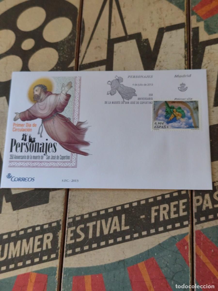 Sellos: 183 Personajes 350 a&ntilde;os de la muerte de San Jos&eacute; de Copertino 4/7/13 Sobre primer d&iacute;a