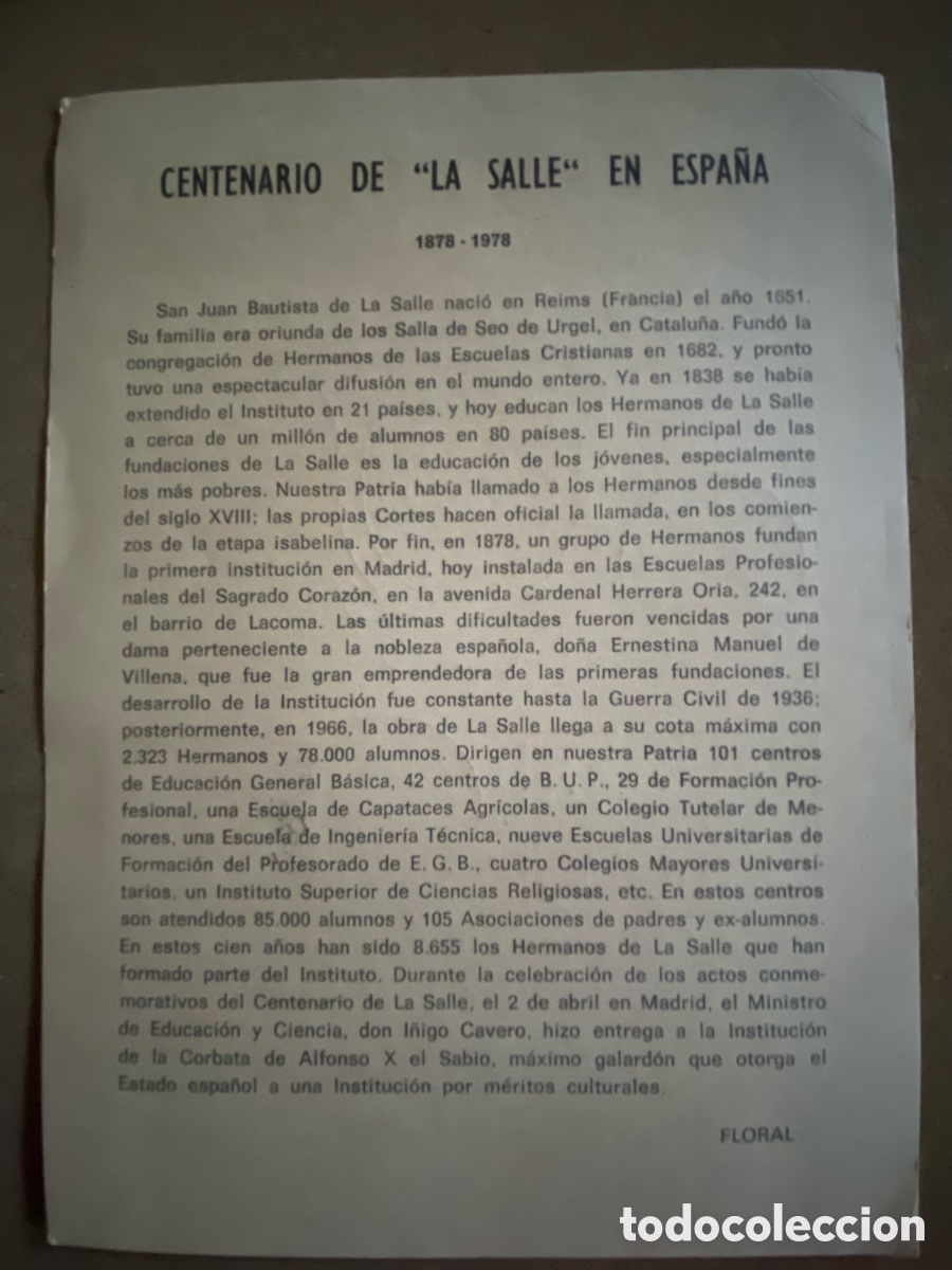 Sellos: CENTENARIO DE LA SALLE EN ESPA&Ntilde;A. 1979. - Foto 2