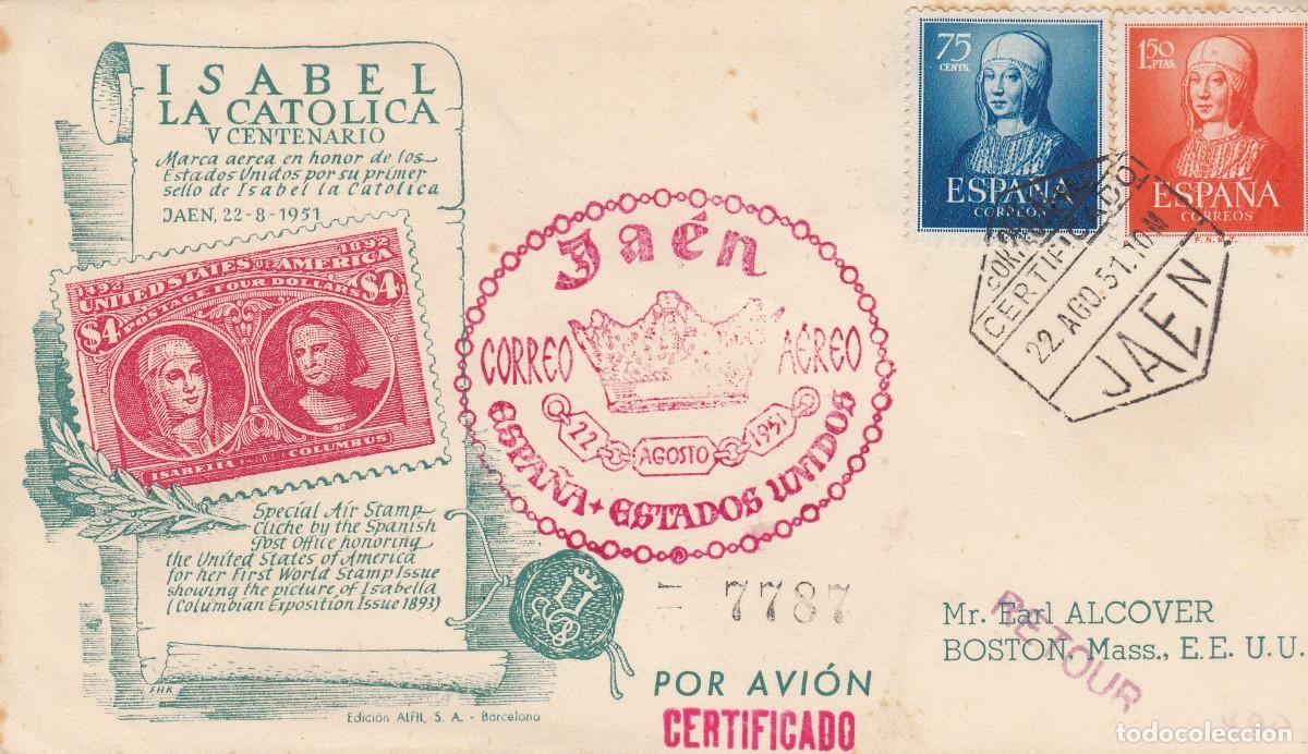 Briefmarken: MATASELLOS ROJO - CORREO A&Eacute;REO ESPA&Ntilde;A -ESTADOS UNIDOS - JA&Eacute;N - 1951 - CARTA DEVUELTA