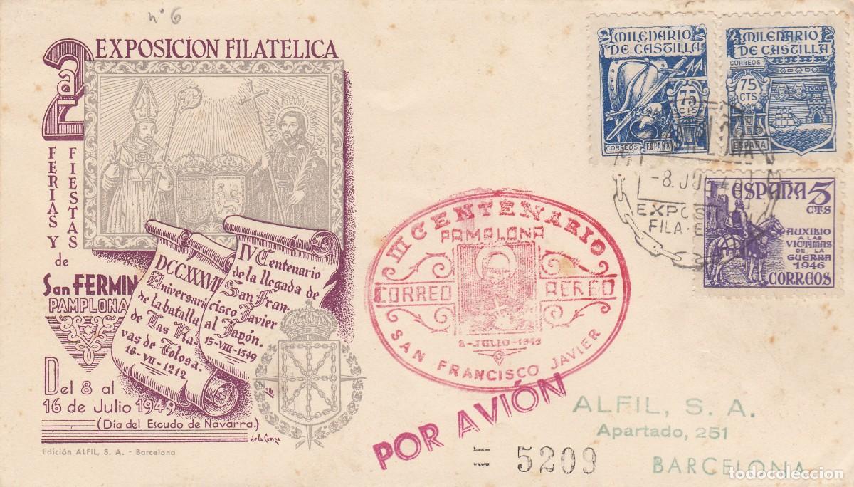 Briefmarken: MATASELLOS ROJO - CORREO A&Eacute;REO III CENTENEARIO SAN FRANCISCO JAVIER - PAMPLONA -1949