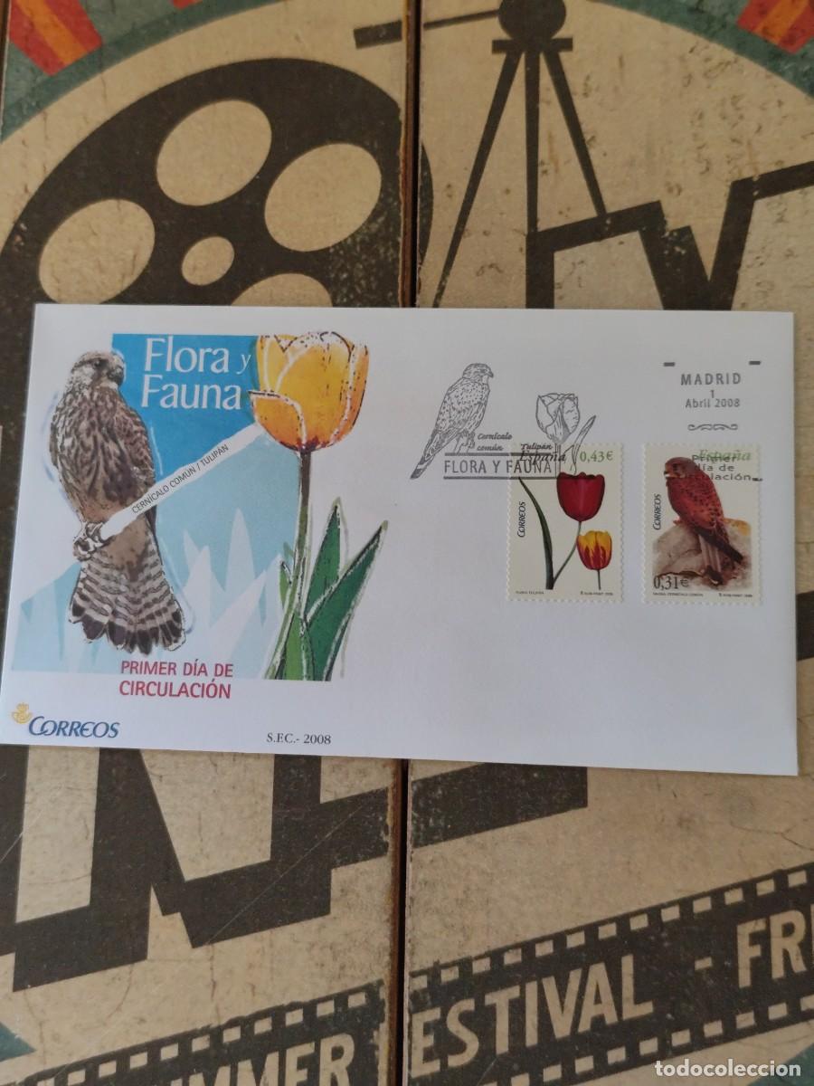 Sellos: 212 Flora y Fauna Cern&iacute;calo com&uacute;n y Tulip&aacute;n 1/4/08 Sobre primer d&iacute;a