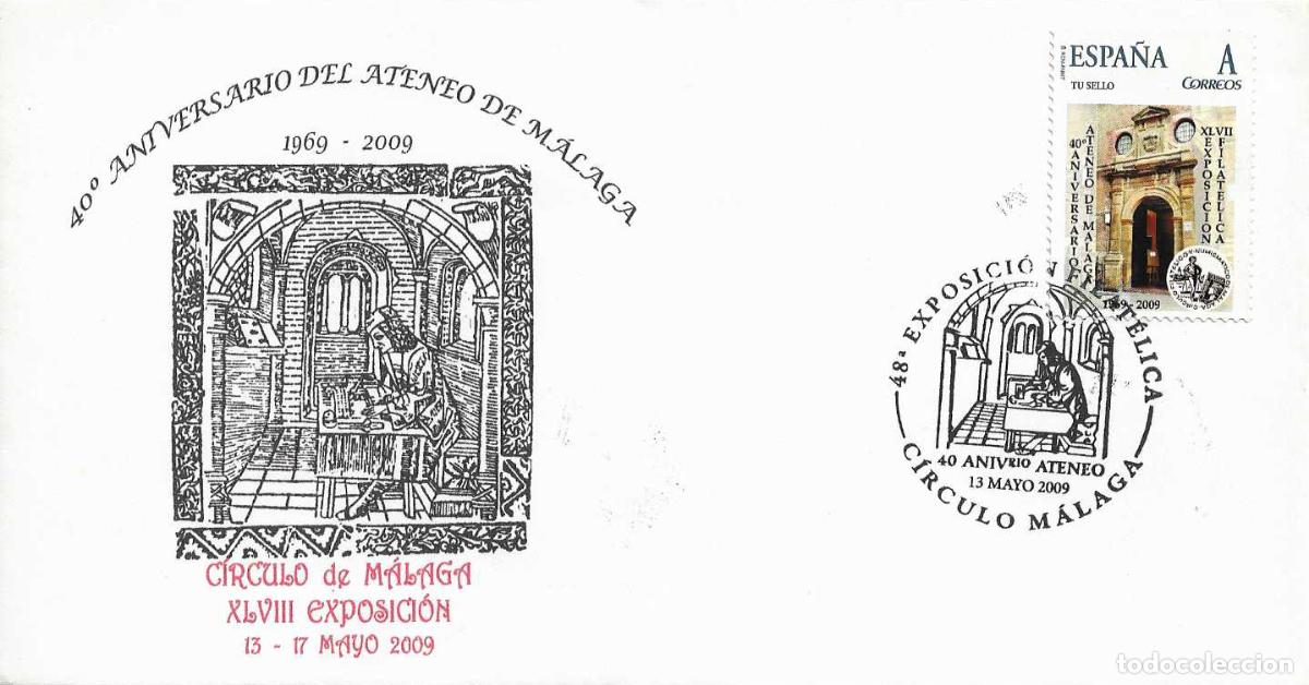Sellos: RARO TU SELLO ATENEO DE MALAGA 40 ANIVERSARIO, MALAGA 13 MAYO 2009 EN BONITO SOBRE ILUSTRADO VER