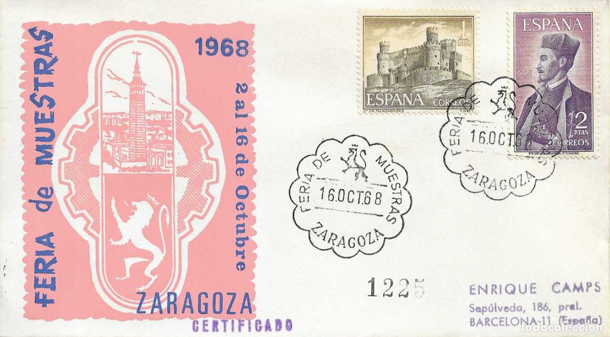 Stamps: MUY RARO FERIA DE MUESTRAS, ZARAGOZA 16 OCTUBRE 1968. MATASELLOS LEON EN SOBRE ILUSTRADO Y CIRCULADO