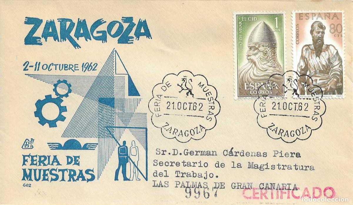 Stamps: XXII FERIA DE MUESTRAS, ZARAGOZA 21 OCTUBRE 1962. RARO MATASELLOS EN SOBRE CIRCULADO DE DP