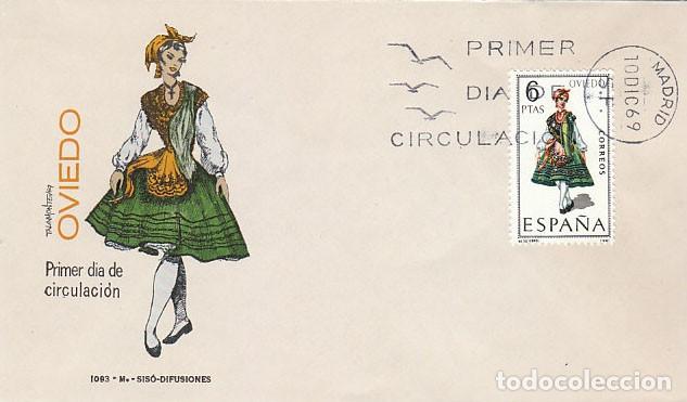 Sellos: EDIFIL 1909, TRAJE REGIONAL DE OVIEDO, SOBRE PRIMER DIA DE 1969 SOBRE DE SISO