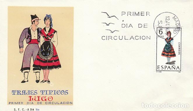 Sellos: Edifil 1903, traje regional de Lugo, primer dia de 1969 sobre del SFC