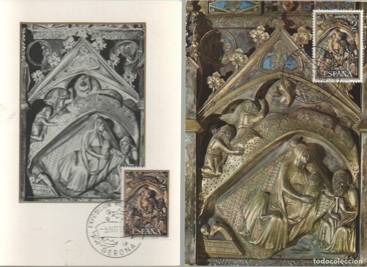 Sellos: Edifil n&ordm; 1944/5, NAVIDAD 1969 MAYNO Y CATEDRAL DE GERONA TARJETA MAXIMA PRIMER DIA MATASELLO GERONA