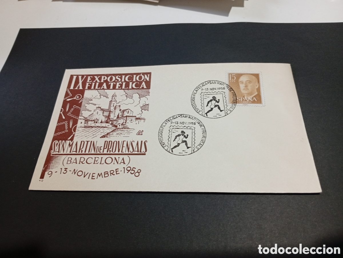 Sellos: Sobre primer d&iacute;a de circulaci&oacute;n lX exposici&oacute;n filat&eacute;lica San Mart&iacute;n de Provensals 1958
