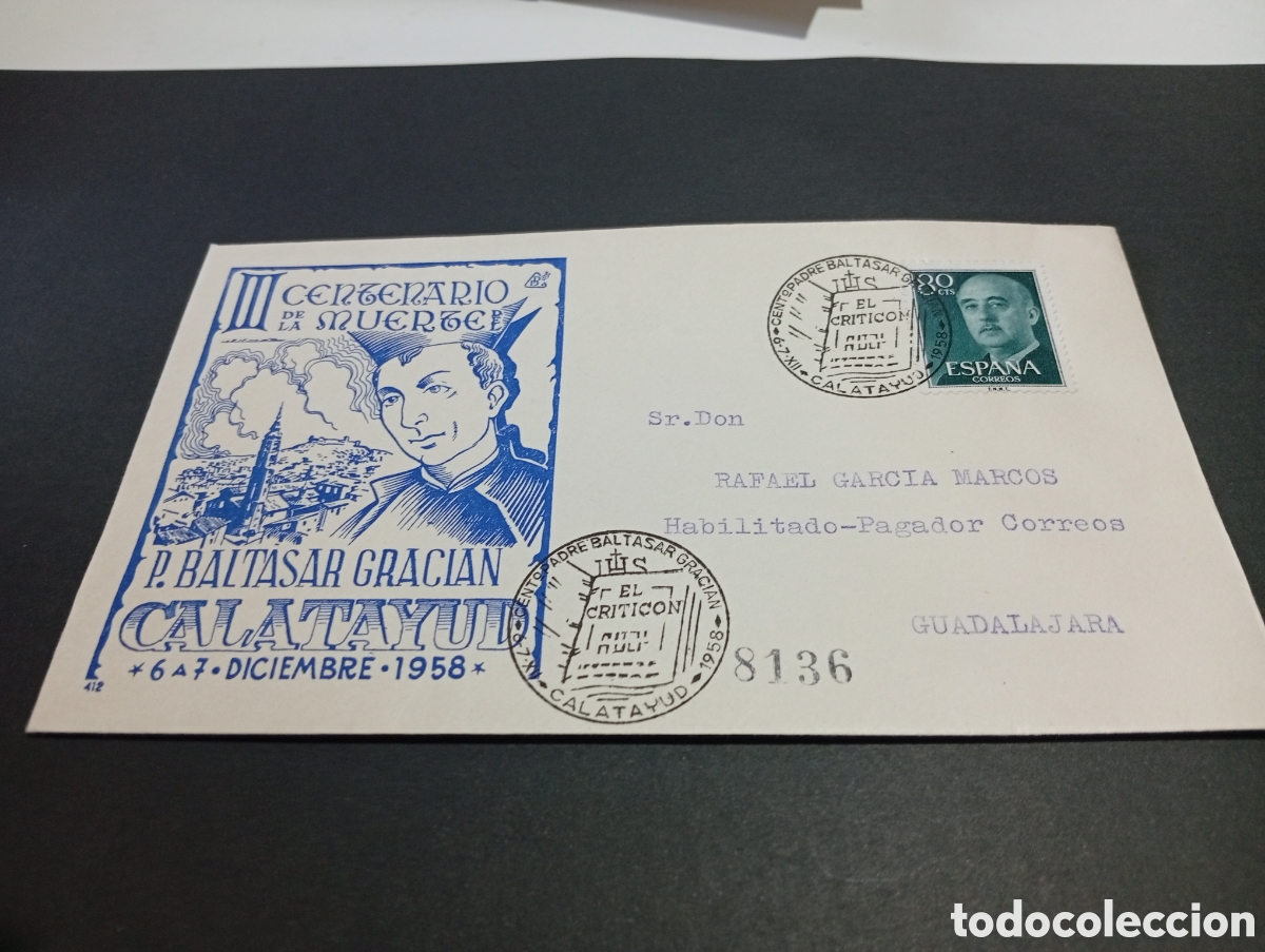 Sellos: Sobre primer d&iacute;a de circulaci&oacute;n lll centenario de la muerte de Padre Baltasar Gracian, Calatayud 195