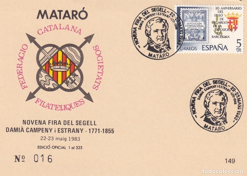 Sellos: Tarjeta Matar&oacute; 1983 - Novena Fira del Segell - Dami&agrave; Campeny i Estrany - N&ordm; 16 de 325 - Matasellos