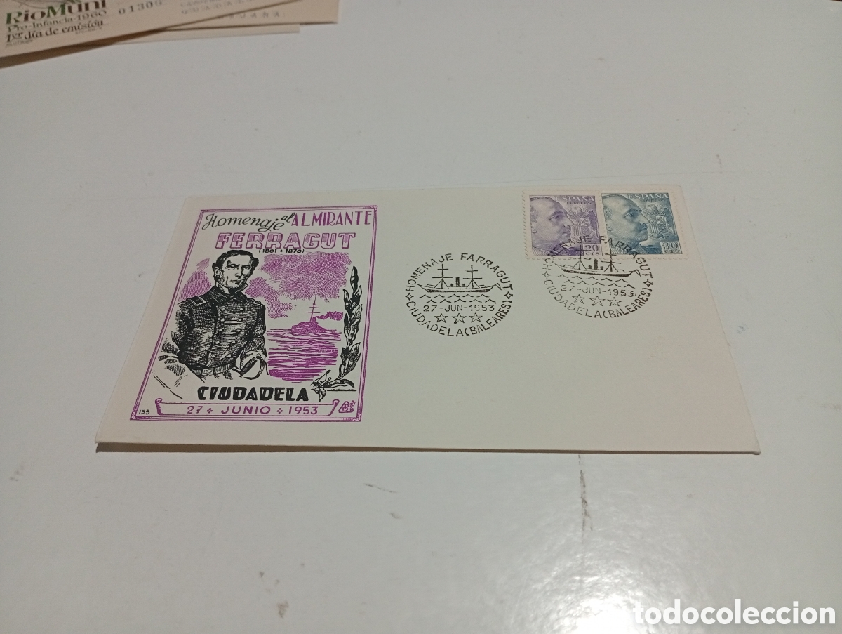 Sellos: Sobre primer d&iacute;a de circulaci&oacute;n homenaje al Almirante Ferragut,ciudadela