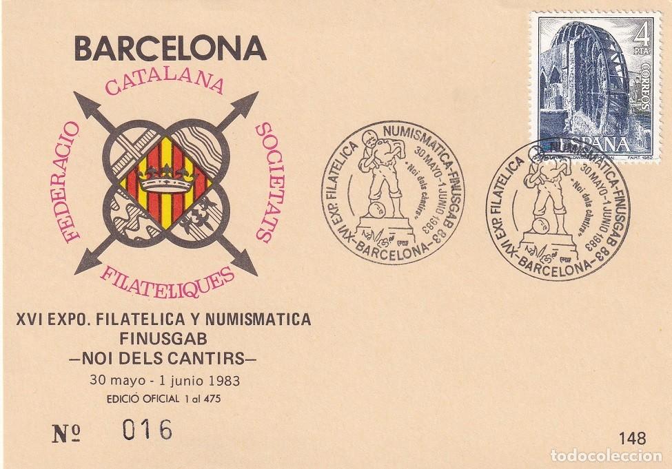 Sellos: Tarjeta Barcelona 1983 - Finusgab 83 Noi dels cantirs XVI Expo. Filatelica i Numisma. - N&ordm; 16 de 475