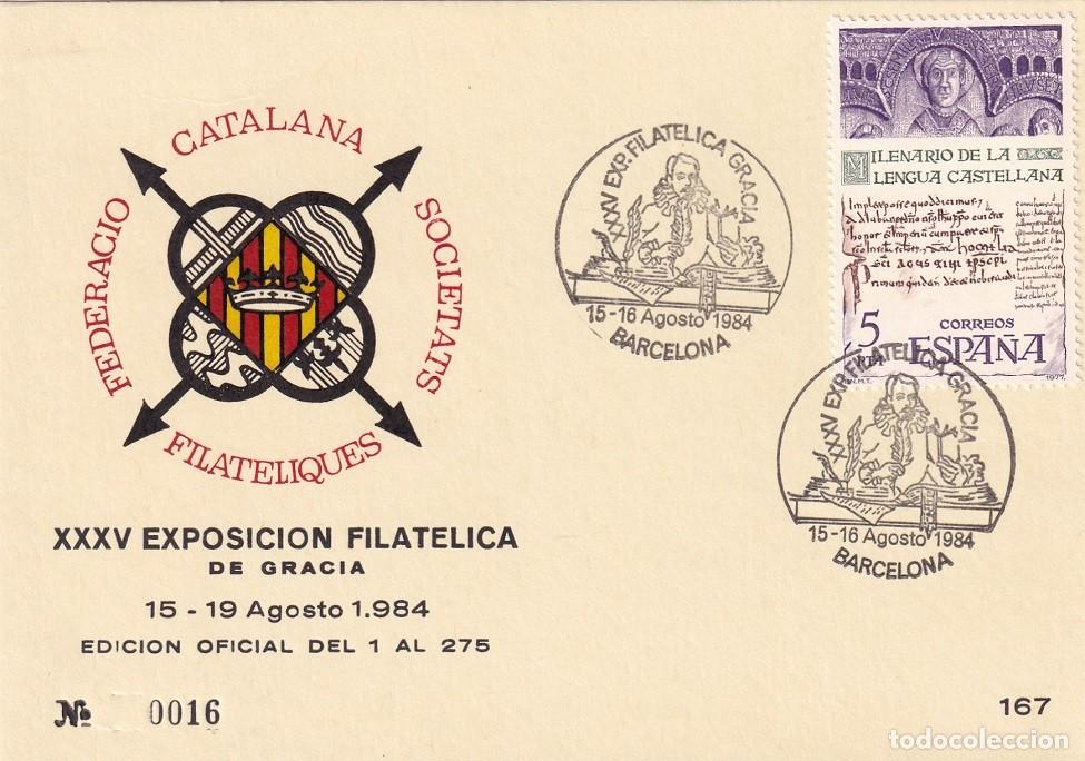 Sellos: Tarjeta Barcelona 1984 - XXXV Exposici&oacute;n Filat&eacute;lica de Gracia - N&ordm; 16 de 275 - Matasellos especiales