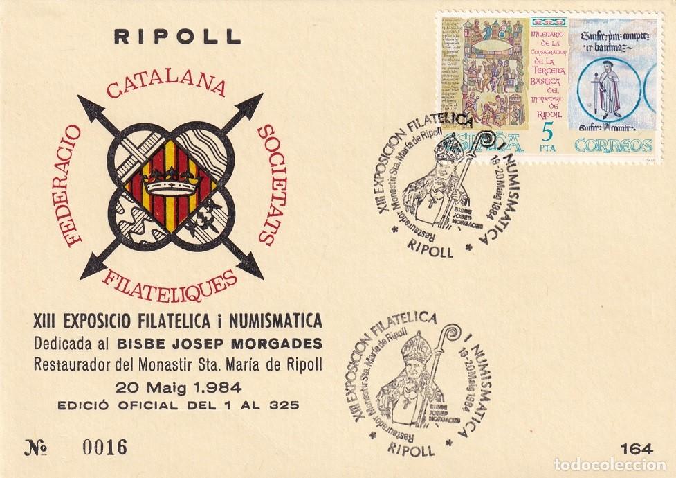 Sellos: Tarjeta Ripoll 1984 - Bisbe Josep Morgades (restaurador Monastir Sta. M&ordf; de Ripoll) - N&ordm; 16 de 325