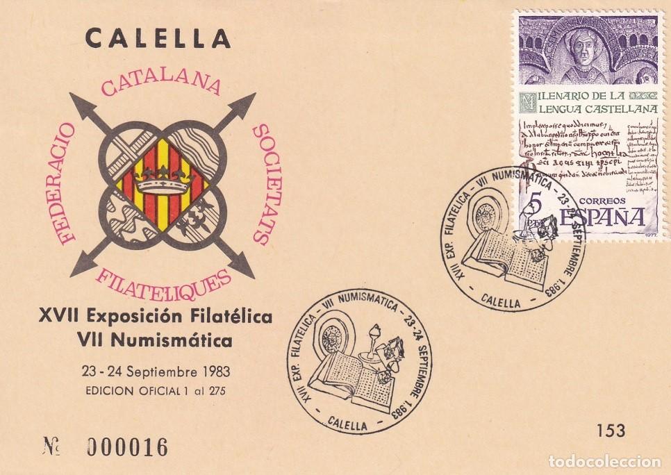 Sellos: Tarjeta Barcelona 1983 - XVII Exposici&oacute;n Filat&eacute;lica - VII Numism&aacute;tica - N&ordm; 16 de 275 - Matasellos