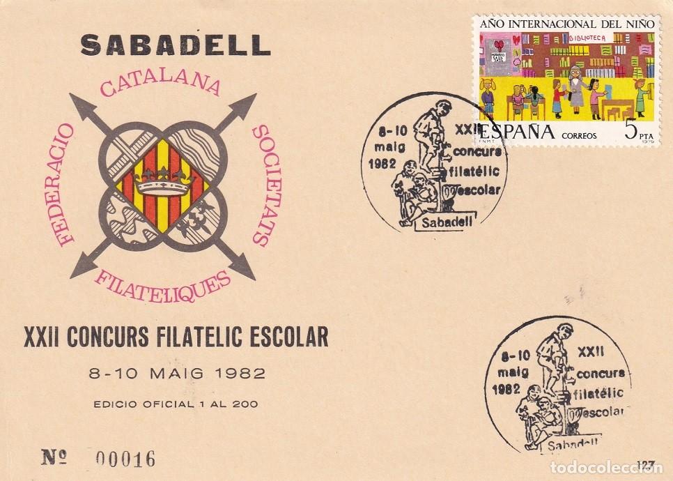 Sellos: Tarjeta Sabadell 1982 - XXII Concurs Filat&egrave;lic Escolar - N&ordm; 16 de 200 - Matasellos especiales