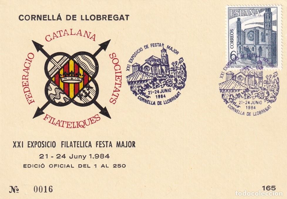 Sellos: Tarjeta Cornell&agrave; de Llobregat 1984 - XXI Exposici&oacute; Filat&egrave;lica Festa Major - N&ordm; 16 de 250