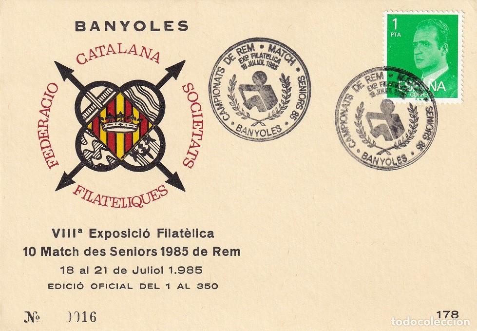 Sellos: Tarjeta Banyoles 1985 Remo - VIII Exposici&oacute; filat&egrave;lica 10 Match des Seniors de Rem - N&ordm; 16 de 350
