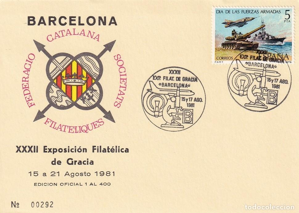 Sellos: Tarjeta Barcelona 1981 - XXXII Exposici&oacute;n Filat&eacute;lica de Gracia - N&ordm; 292 de 400 - Matasellos