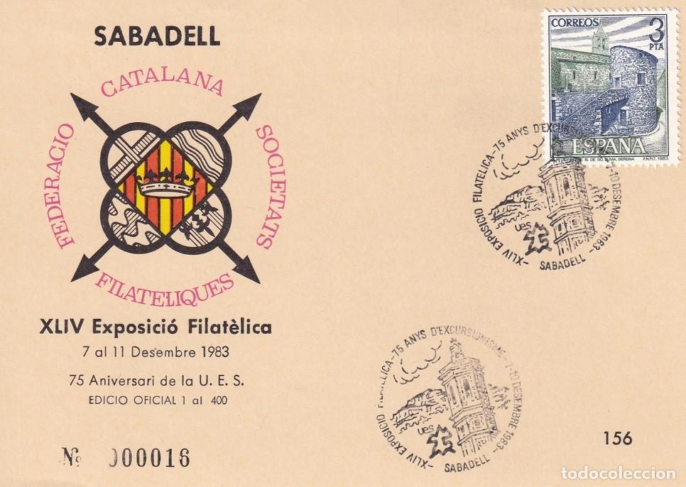 Sellos: Tarjeta Sabadell 1983 - XLIV Exposici&oacute; Filat&egrave;lica 75 Aniversari de la U.E.S. - N&ordm; 16 de 400