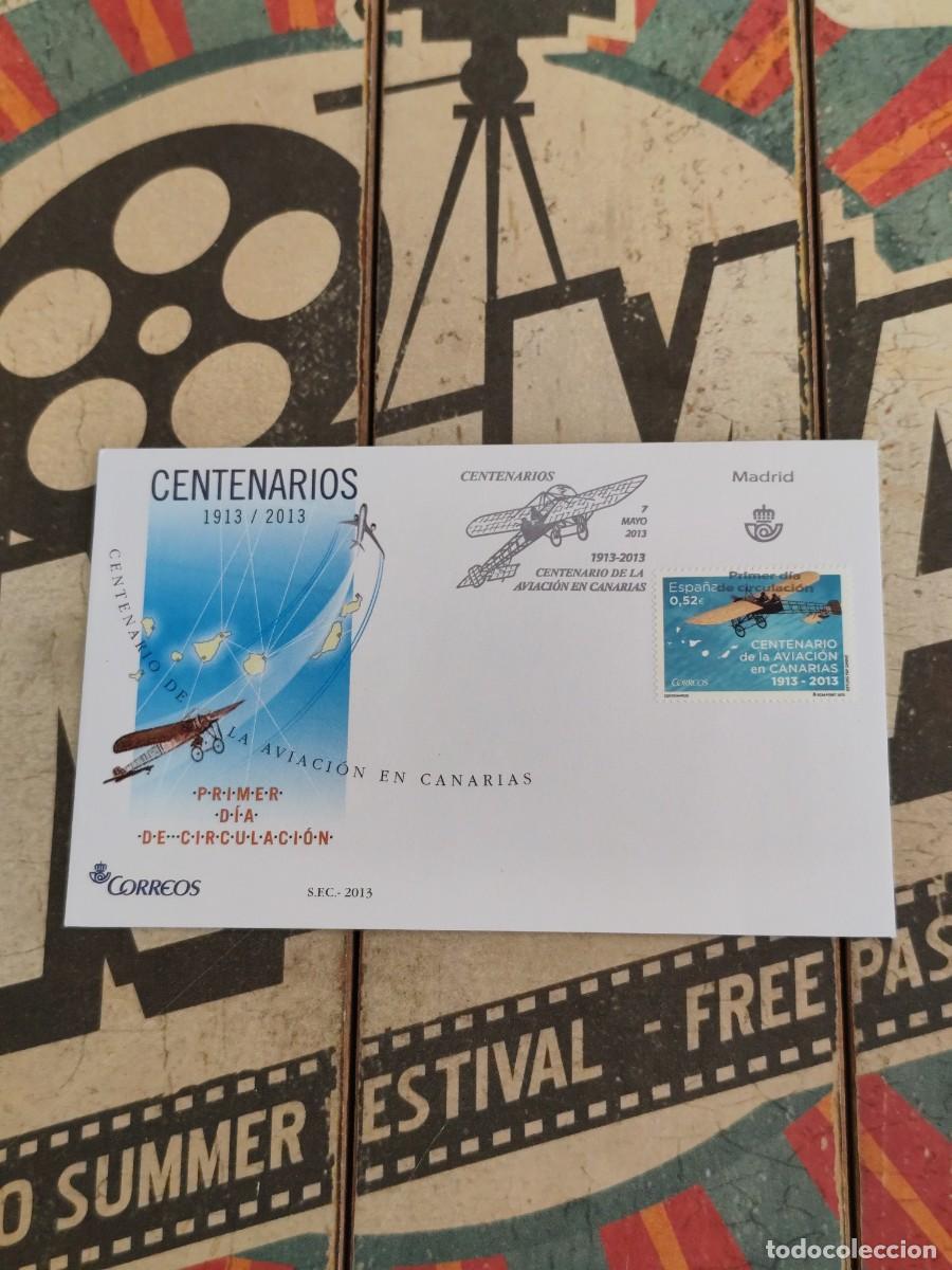 Sellos: 241 Centenarios Centenario de la aviaci&oacute;n en Canarias 7/5/13 Sobre primer d&iacute;a
