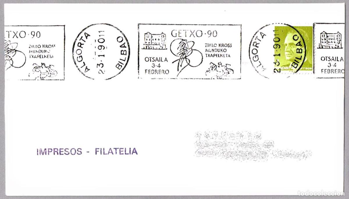 Timbres: Matasellos rodillo CAMPEONATO DEL MUNDO DE CICLOCROSS. Algorta, Vizcaya, 1990
