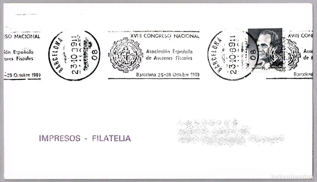 Timbres: Matasellos rodillo CONGR. NACIONAL ASOC. ESPA&Ntilde;OLA DE ASESORES FISCALES. Barcelona 1989