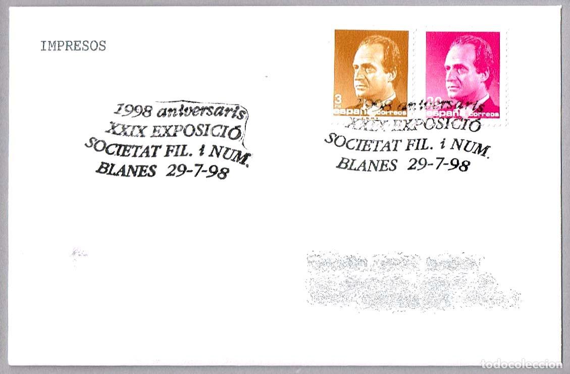 Sellos: Matasellos XXIX EXPOSICION SOCIEDAD FILATELICA. Blanes, Girona, 1998