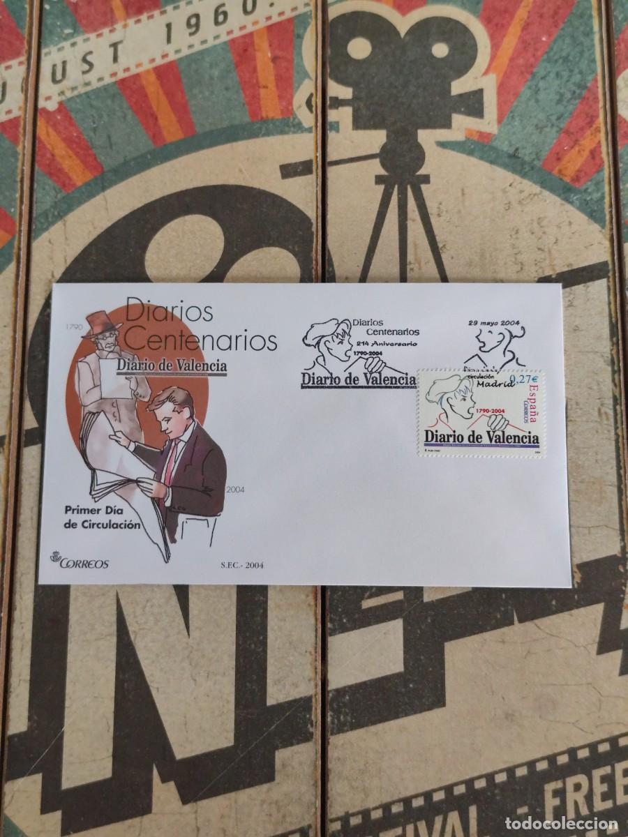 Sellos: 264 Diarios Centenarios 214 Aniversario Diario de Valencia 29/5/04 Sobre primer d&iacute;a