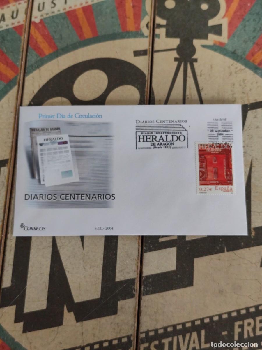 Sellos: 265 Diarios Centenarios Diario Independiente Heraldo de Arag&oacute;n 20/9/04 Sobre primer d&iacute;a