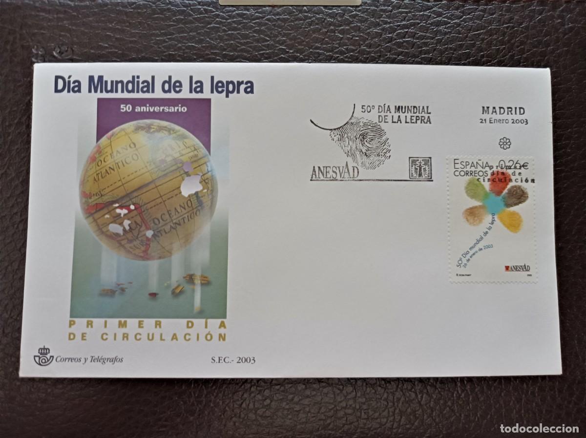 Sellos: Sobre Primer Dia. Dia Mundial de la Lepra. Logotipo. 21 de Enero de 2003. Edifil 3959.