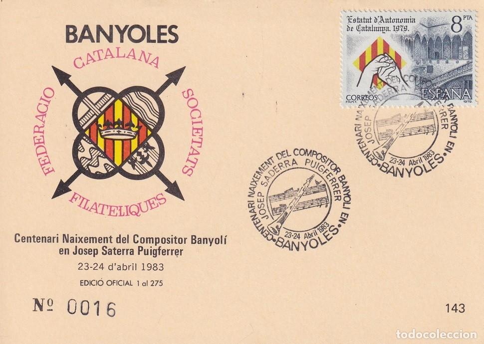 Sellos: Tarjeta Banyoles 1983 - Centenari naixement Josep Saderra Puigferrer - N&ordm; 16 de 275 - Errata