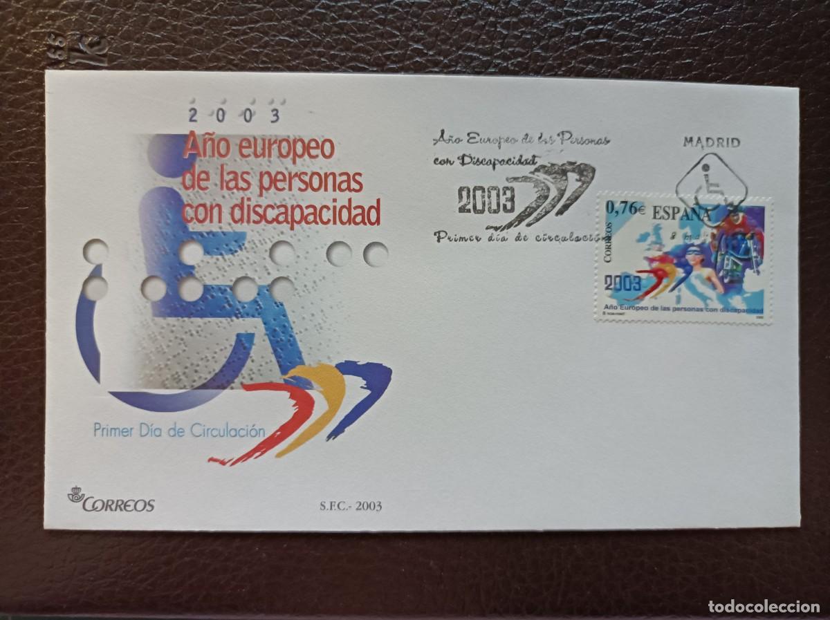 Sellos: Sobre Primer Dia 2003. A&ntilde;o Europeo Personas con Discapacidad. 8 de Mayo de 2003, Edifil 3985.