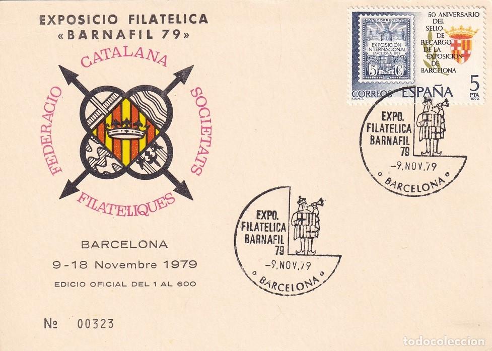 Sellos: Tarjeta Barcelona 1979 - Exposici&oacute; Filat&egrave;lica Barnafil 79 - N&ordm; 323 de 600 - Matasellos especiales