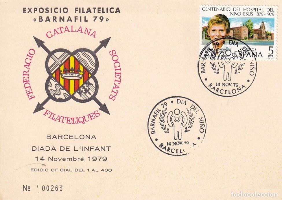 Sellos: Tarjeta Barcelona 1979 - Barnafil 79 - D&iacute;a del ni&ntilde;o - Diada de l'infant - N&ordm; 263 de 400 - Matasellos