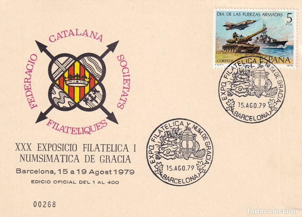 Sellos: Tarjeta Barcelona 1979 - XXX Exposici&oacute; filat&egrave;lica de Gracia - N&ordm; 268 de 400 - Matasellos especiales