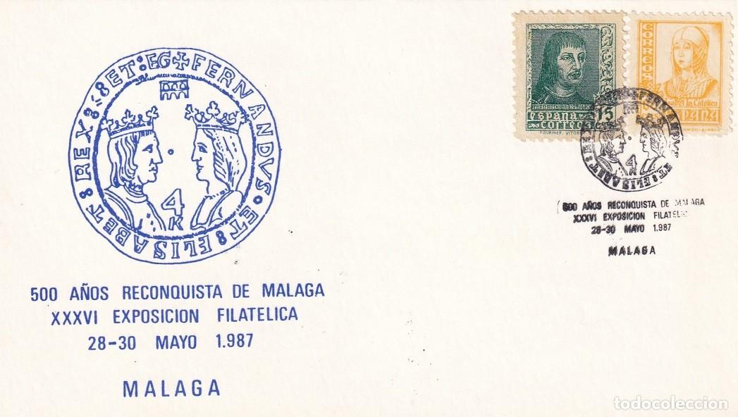 Sellos: Tarjeta M&aacute;laga 1987 - XXXVI Exposici&oacute;n filat&eacute;lica 500 A&ntilde;os Reconquista de M&aacute;laga - Curiosidad filca.