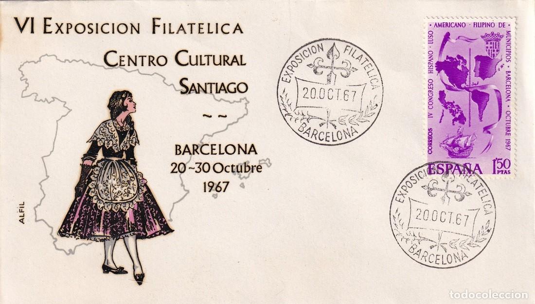 Sellos: Sobre en Alfil Barcelona 1967 - VI Exposici&oacute;n filat&eacute;lica Centro Cultural Santiago - Matasellos