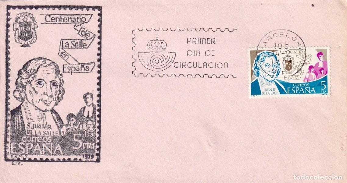 Sellos: SPD Barcelona 1979 - Centenario de La Salle en Espa&ntilde;a - Juan B. de La Salle - Primer d&iacute;a circulaci&oacute;n